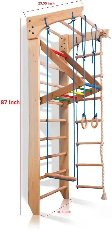 for Kids, Wood Stall Bar, Wooden Swedish Ladder, Kinder-4-Color - Certificate of Safe USE Home Gym Gymnastic, Climbing