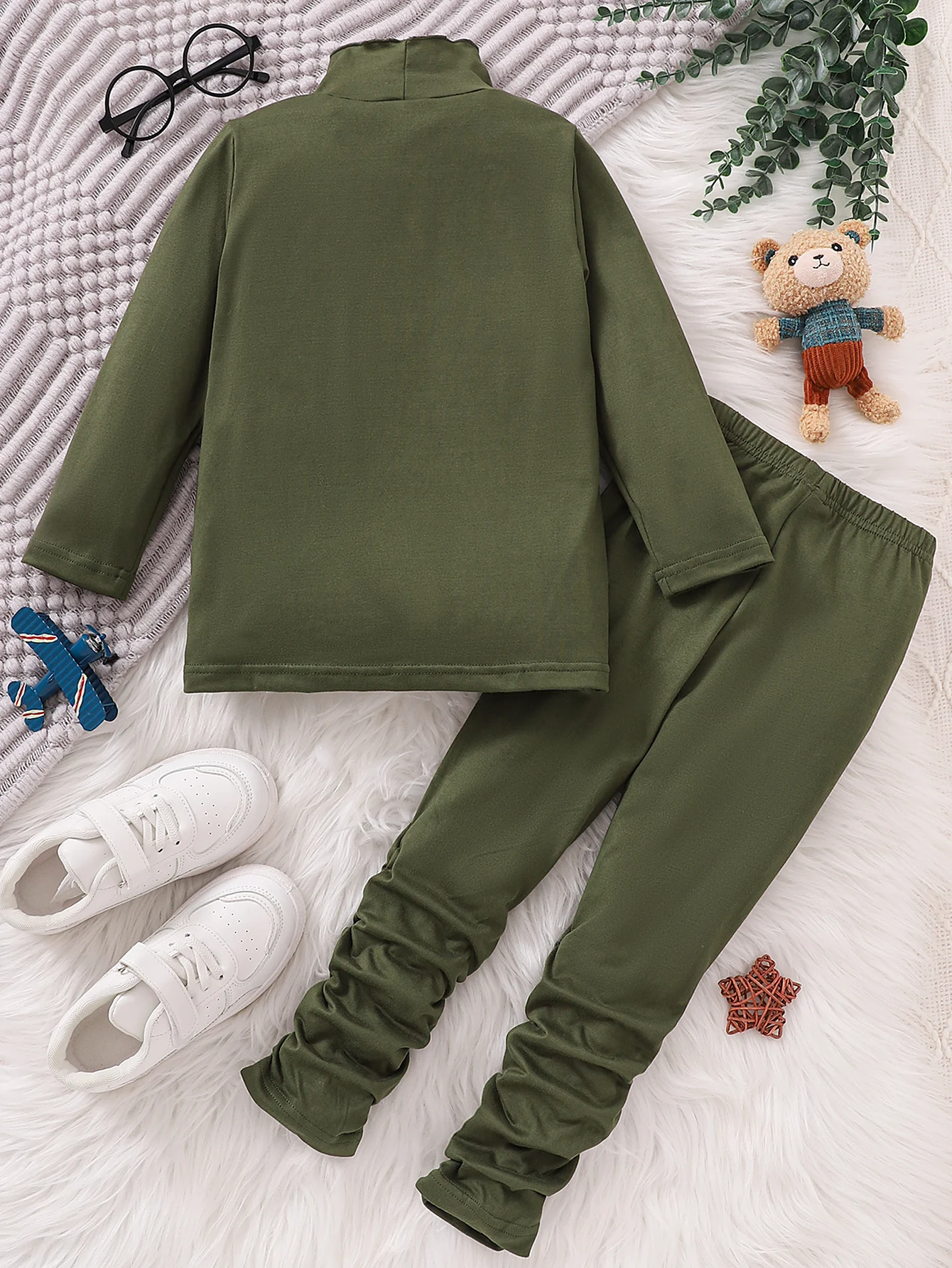 Boys' Spring Autumn Winter Versatile Semi-High Collar Casual Two-Piece Set Comfortable All-Season Clothing for Kids