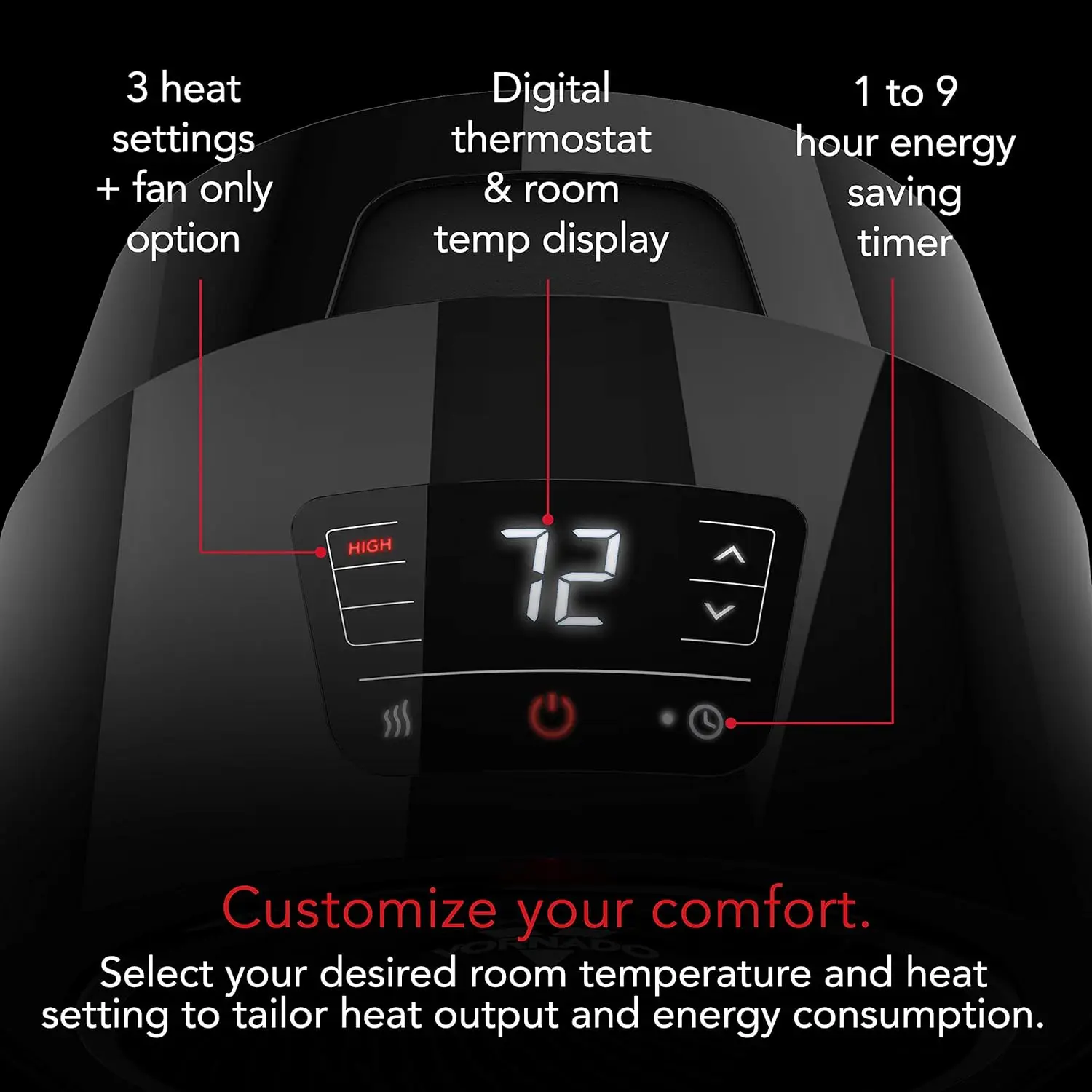 Velocity 3R Whole Room Space Heater with Timer, Adjustable Thermostat, and Advanced Safety Features, Black