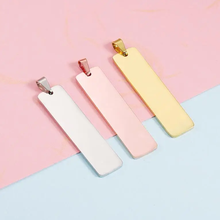 20Pcs Mirror Polished StainlessSteel Rectangle Cutting Name Bar Pendant Charms for DIY Custom Necklaces Keychains Jewelry Making