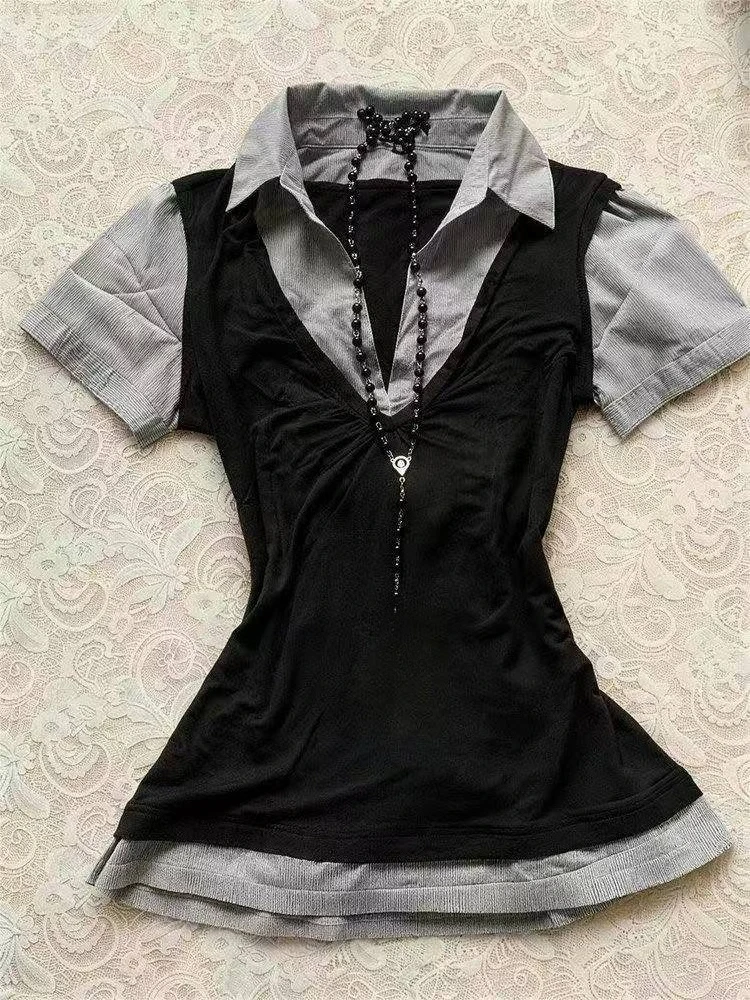 

Fairy Grunge Aesthetic Tees Women Vintage Ruffle Short Sleeve Tops Japanese Y2K Harajuku Streetwear Clothing