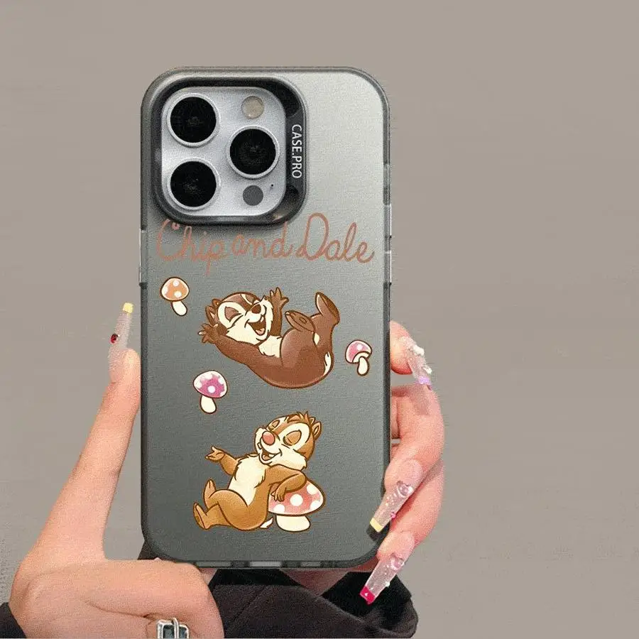 Colored Silver Case for Apple iPhone 11 13 15 Pro Max 12 14  XR X XS Shockproof Protective Phone Cover Disney Chip And Dale Cute