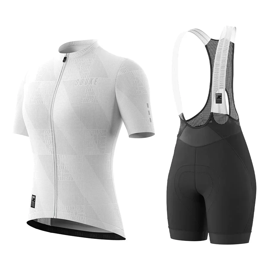 Quick Dry Womens Bike Jersey CS3103 Purple and SOUKE Womens Cycling Bib Shorts BS1500 Black Full Set