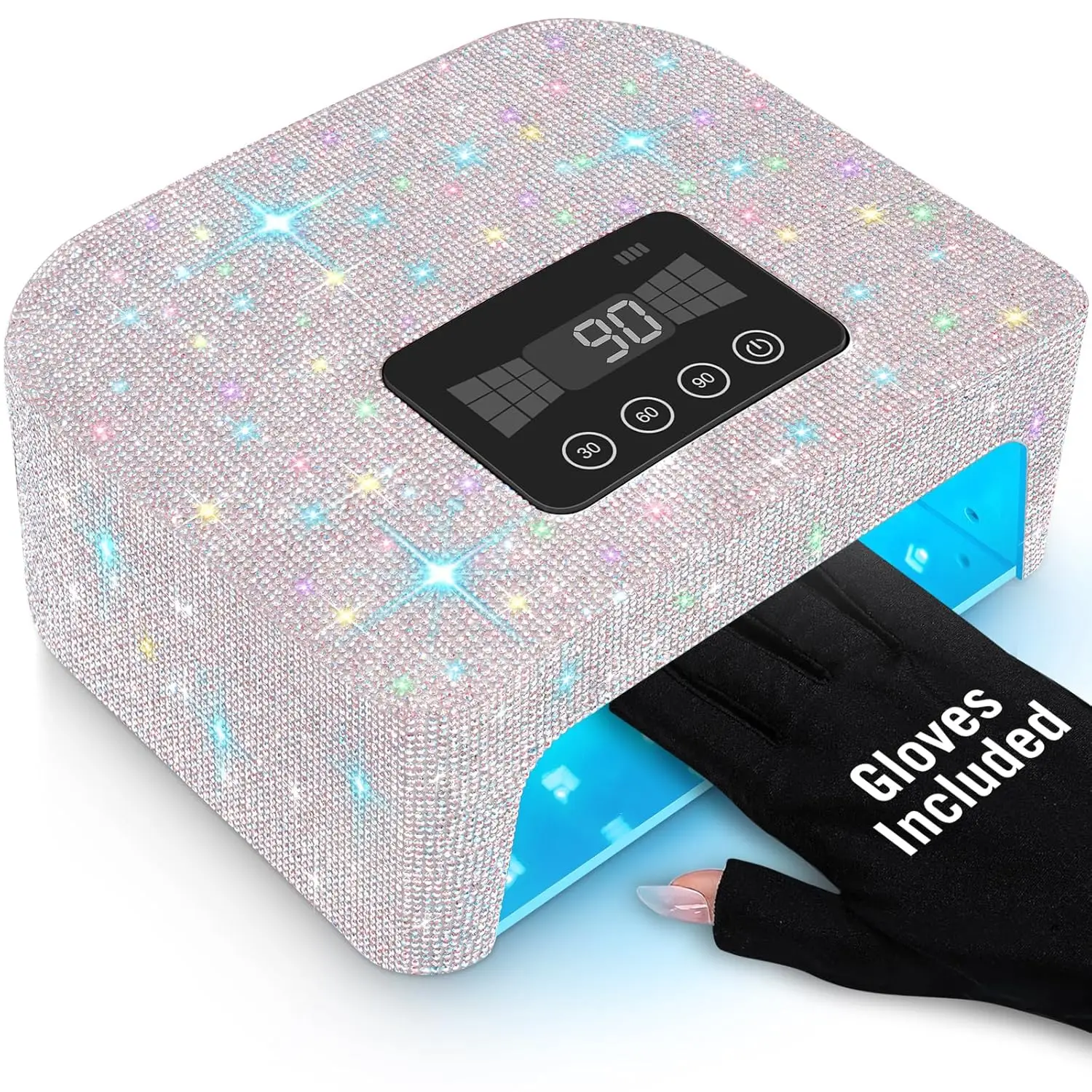 

Rechargeable UV LED Nail Lamp with 4 Timer Modes and Sparkling Rhinestones for Gel Nails