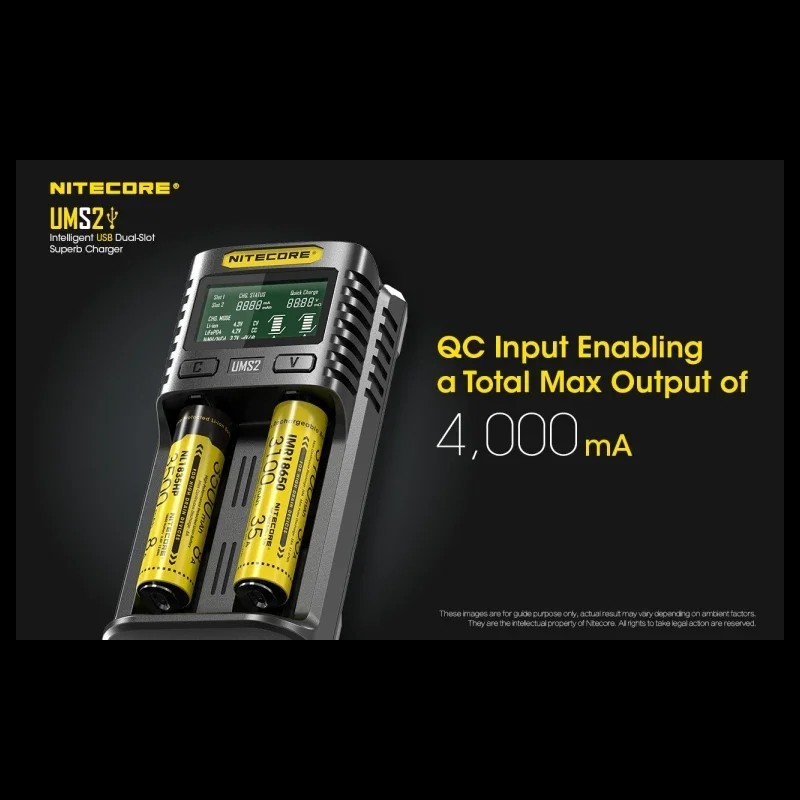 NITECORE UMS2 USB Dual-slot Intelligent Battery Charger + NITECORE 21700 Li-ion Rechargeable battery NL2150 5000mAh 3.6V 18Wh