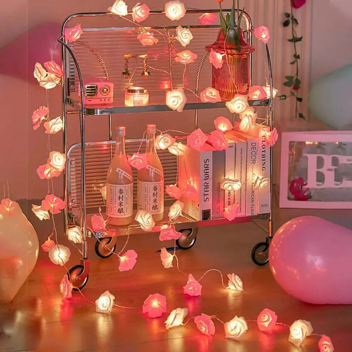 1pc Romantic VALENTINE\'S DAY Tanabata Confession Proposal Creative Rose LED String Lights Girl Room Decoration Lantern