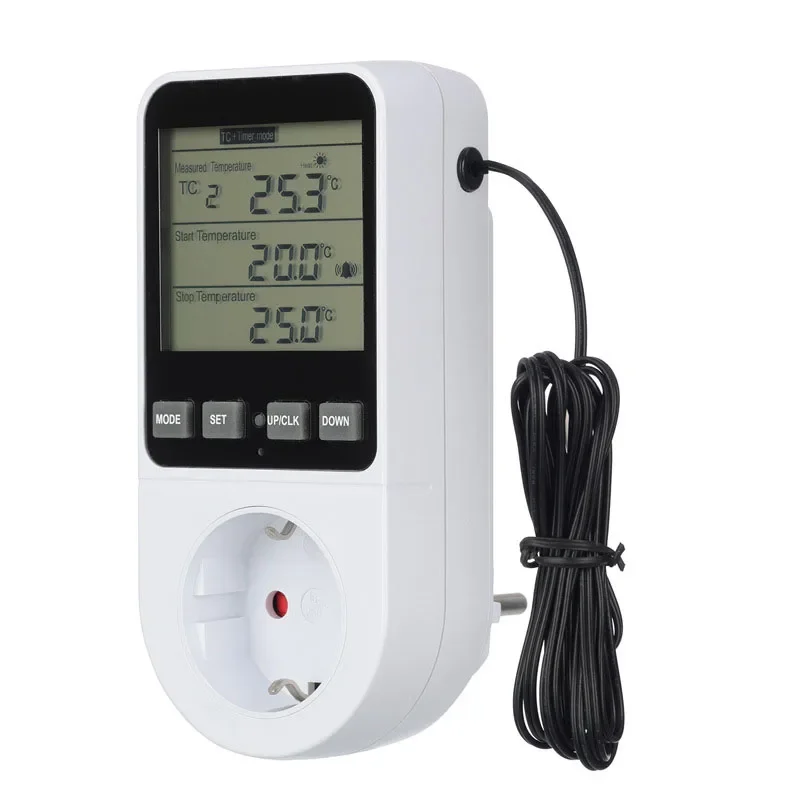 Timer Socket Thermostat Digital Temperature Controller Socket Outlet With Timer Switch Sensor Probe Heating Cooling 250V