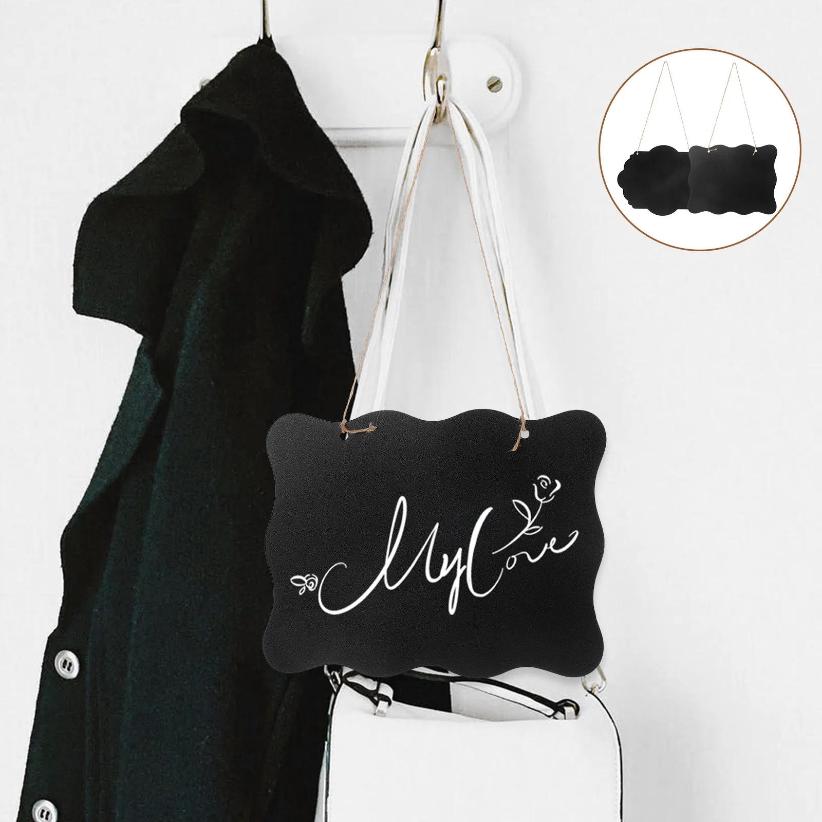 2 pcs Blackboard Chalkboard Message Mini Wooden Sign Halloween Christmas New Year Chalkboard Mini Chalkboard Eraser Pendant