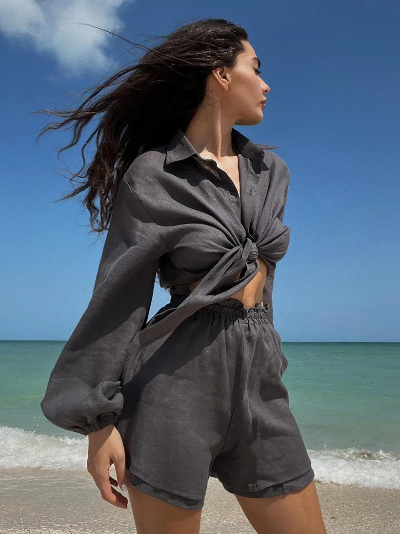 

Bubble sleeve New Two Piece Set for Woman Fashion Breathable Designer Casual Navel Exposed Tops Long Sleeve Sets