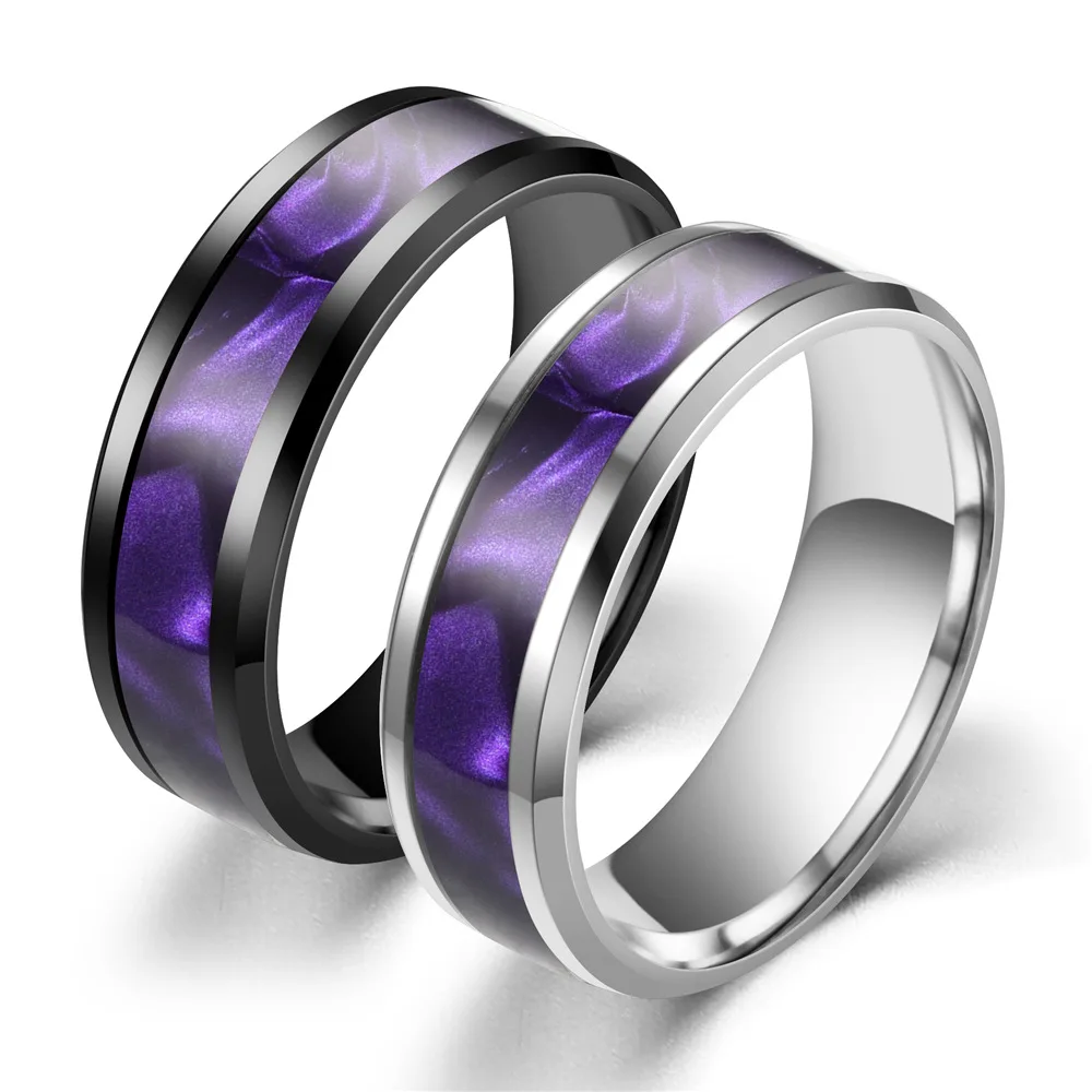 Trendy Purple Stainless Steel Rings for Women Men Fashion Imitation Shell Wedding Engagement Jewelry Accessories Gift Width 8mm