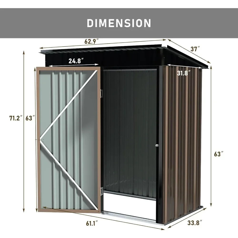 Outdoor Storage Shed, 5x3 FT with Floor Tools, Garden Metal Shed with Lockable Door, Waterproof Galvanized Steel Storage Room