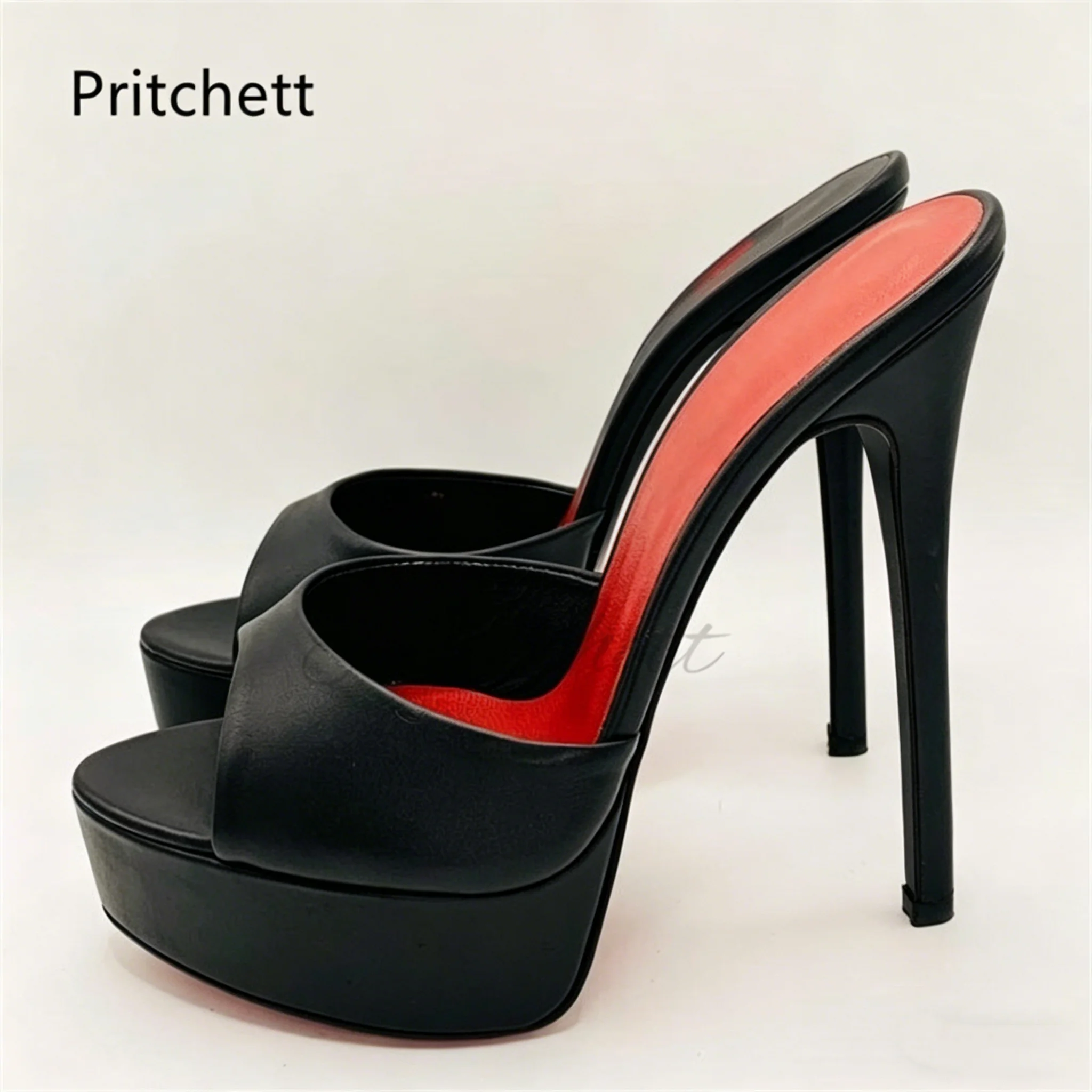 

Open Toe Platform High Heeled Slippers for Women Stiletto Mules Sexy Leather Pull On Fashion Summer Wedding Outside Shoes