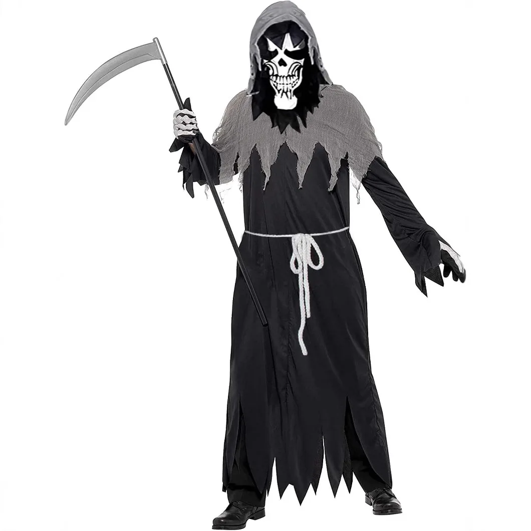

Halloween Grim Reaper Gown Death God Cosplay Costume Day of The Dead Men Robe Carnival Witch Dress Up Festival Party Wear