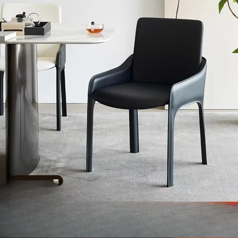 

Minimalist dining chair, high-end saddle chair, household armrest saddle leather