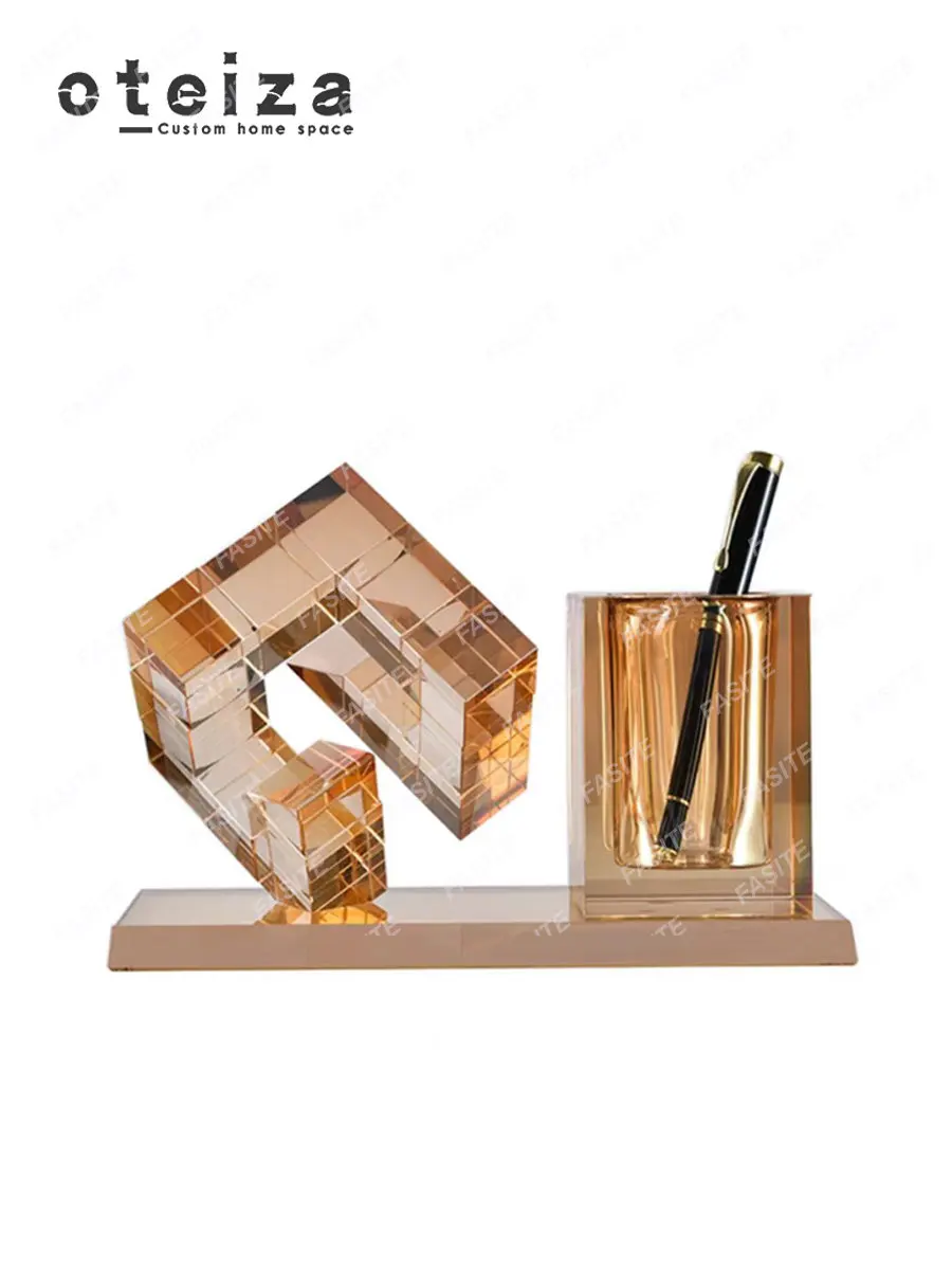 Modern Luxury Geometry Crystal Penholder Decoration Sample Room Sales Office Office Study Soft Decoration Decoration