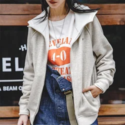 Maden Thickened Fleece Hooded Sweatshirt for Women Autumn and Winter Warm Jacket Loose Comfortable Outercoat Female Gray Jacket