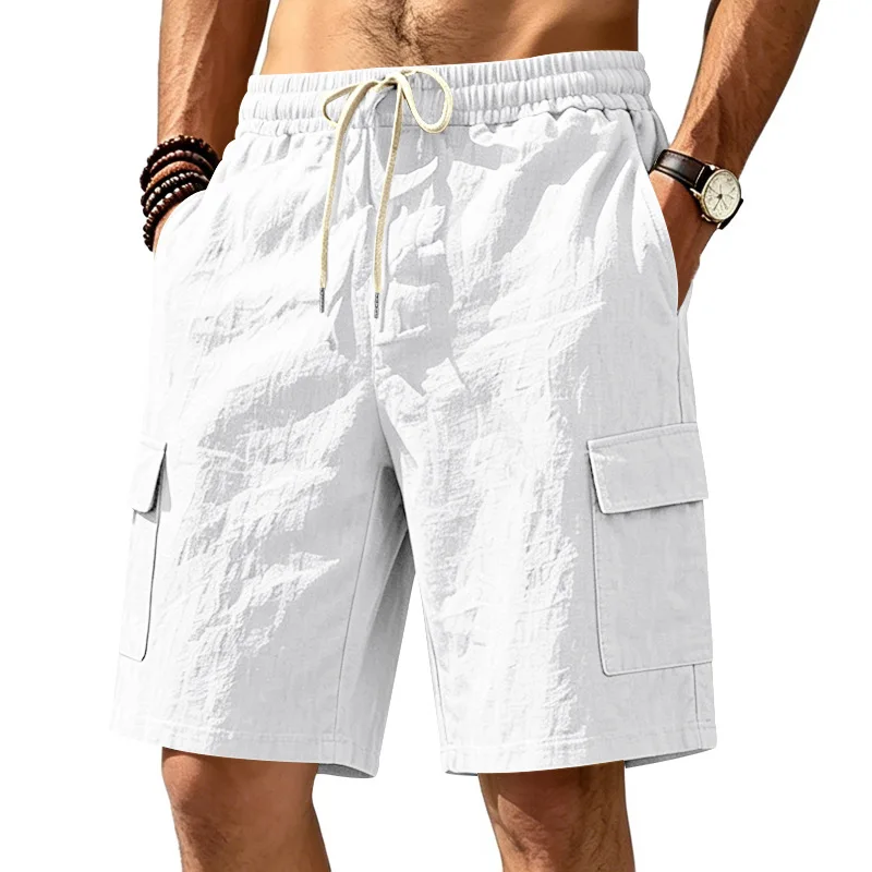 Amerikanische Multi-Pocket-Overalls für Herren, Outdoor-Sport und Freizeit, lockere, einfarbige Leinen-Overalls, Fünf-Punkt-Shorts – Detail 2