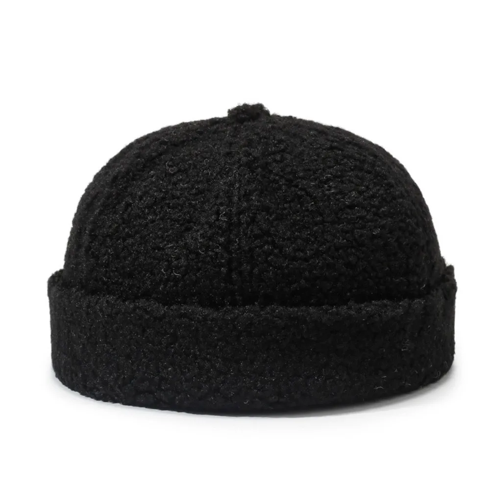 Simple Imitation Lambswool Landlord Cap Solid Color Rolled Edge Brimless Hat Docker Cap Winter