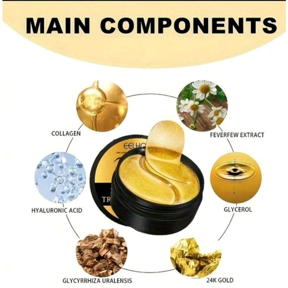 60 Buah Masker Mata Pelembab Emas Meringankan Kelelahan Mata Menutrisi Area Mata Masker Mata Kristal Kolagen Masker Perawatan Kulit Korea