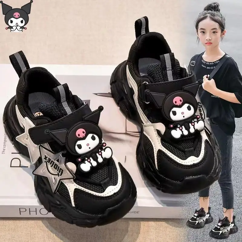 

Kuromi Sanrio Girls Sneakers Kawaii Cartoon New Anime Spring Autumn Sanrio Mesh Dad Shoes Breathable Medium Big Children Fashion