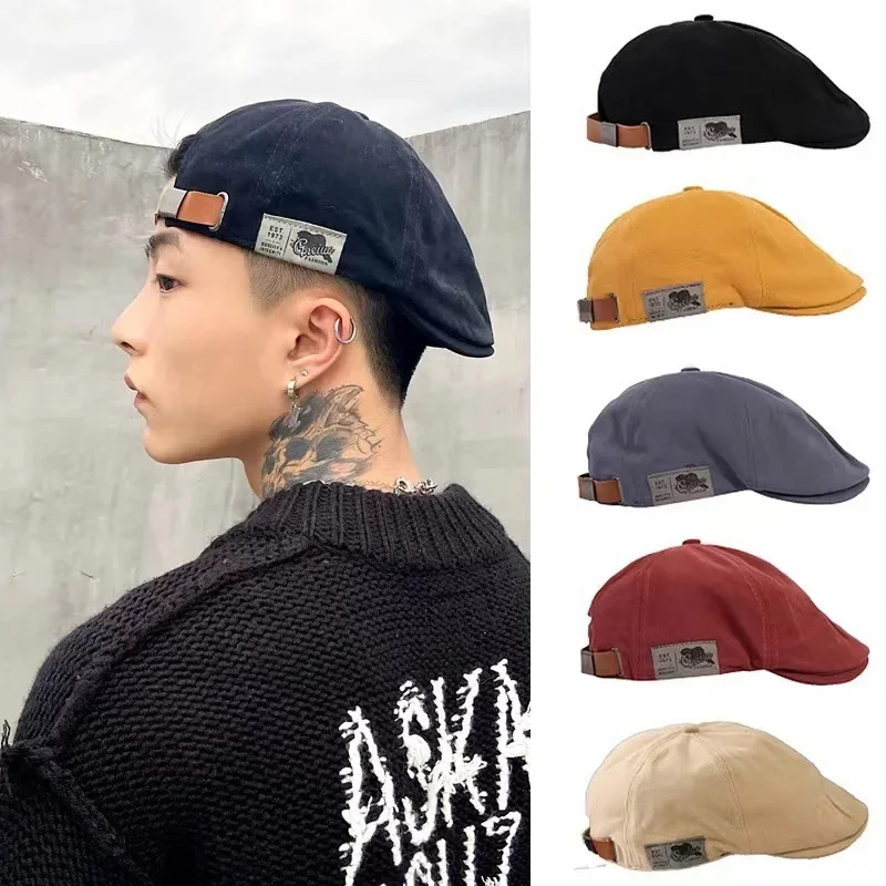 

2024 New Men's Vintage Linen Fashion Hip Hop Solid Beret Side Label 1973 Women's Hat Vintage Beanie Crowd Style Sun Beret