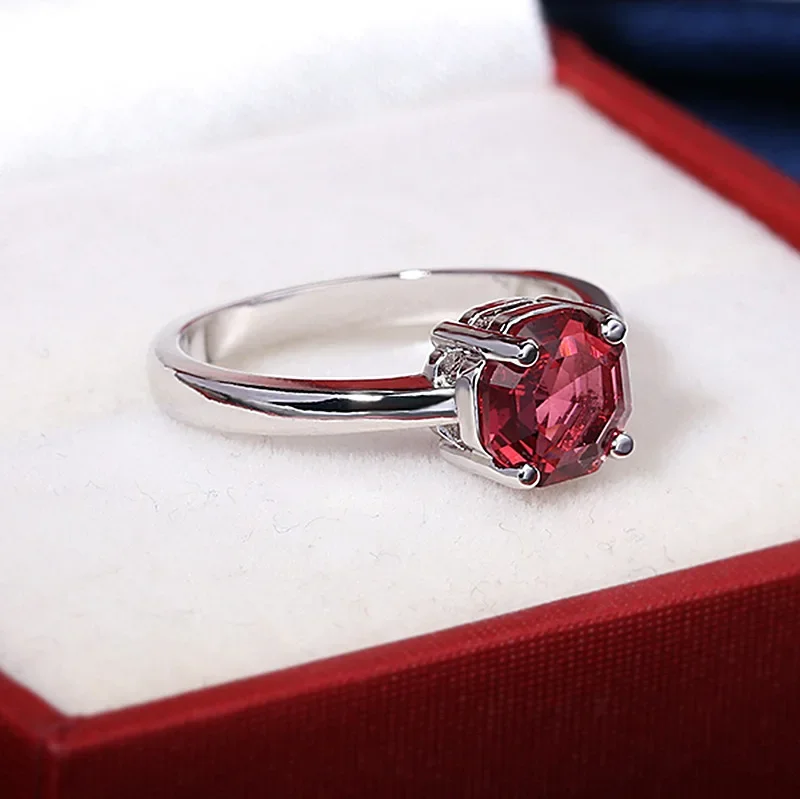 Women's Red Ruby Oval Egg Shape Gemstone Silver Wedding Ring