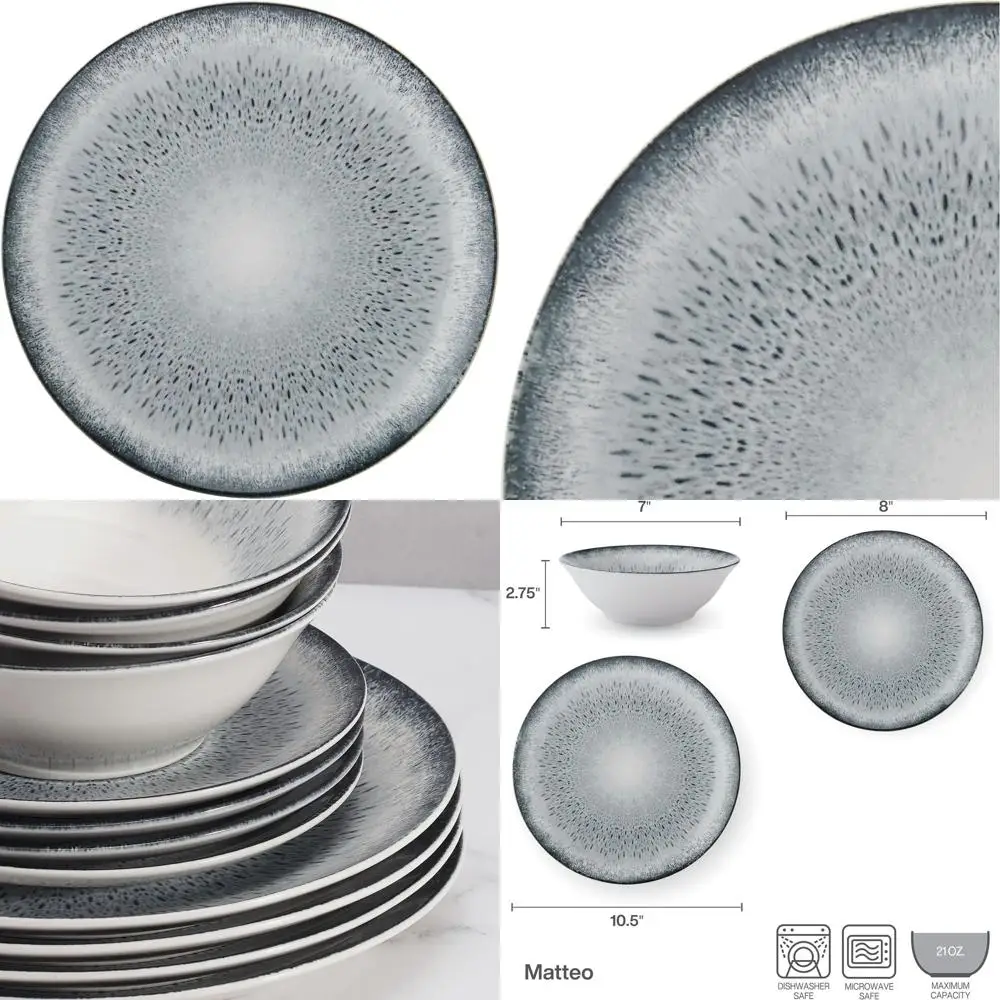 

Gray 12-Piece Dinnerware Set for 4, Including Plates and Bowls