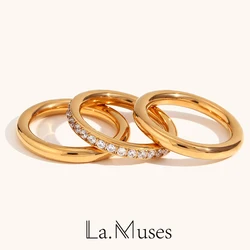 La. Muses Stainless steel Luxury Shiny Cubic Zirconia Ring 3-piece Set Fashionable High-end Waterproof Jewelry Gifts