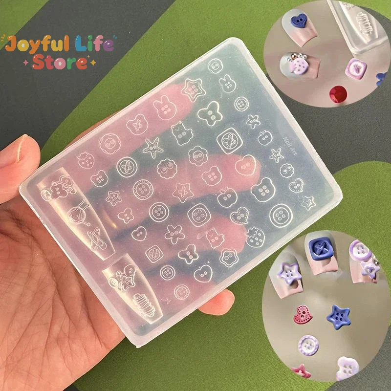 Hot 1Pcs Multi Shapes Button Small Model 3D Buttons Nail Art Mold Silicone Cute Nail Charms Tool Women DIY Manicure Resin Buckle