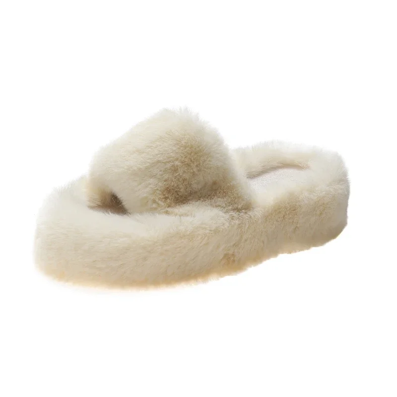 Mao Mao Tuo Lente Herfst Winter Nieuwe Dames Klassieke Één Lijn Katoenen Schoenen Dik Thuis Bont Warme Zachte Bodem Slippers