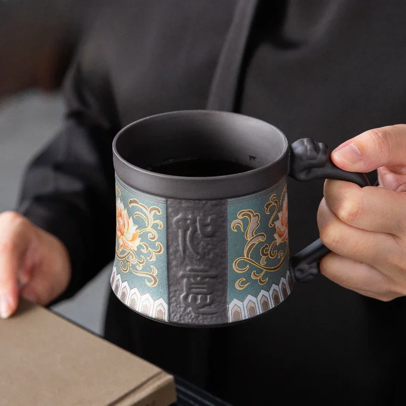 Dunhuang Ruyi Twisted Lotus Pattern Office Cup Gift Box Purple Sand Tea Set Send Business Gifts to Elder Leaders