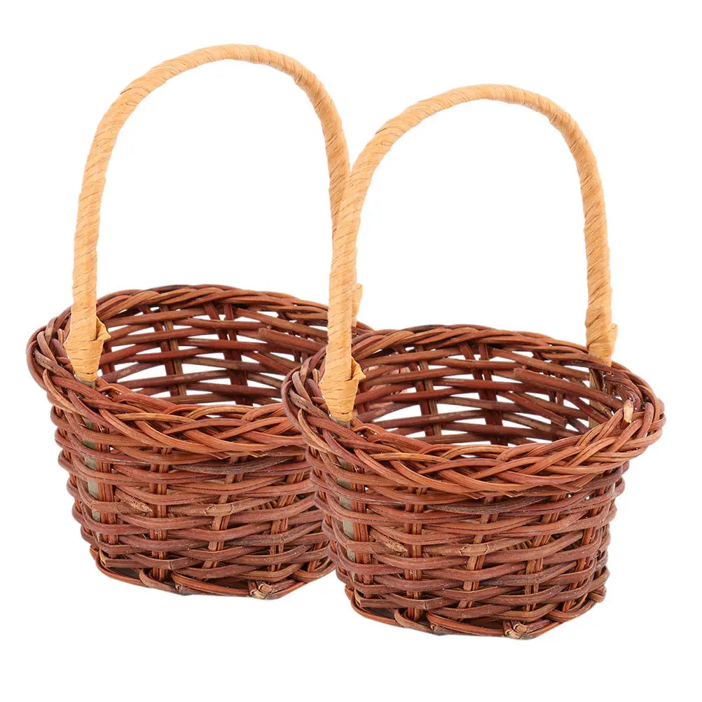 2pcs Miniature Woven Baskets Diy Rattan Basket Decor For Kids Mini House Accessory Storage Ornament Micro Scene Craft Props