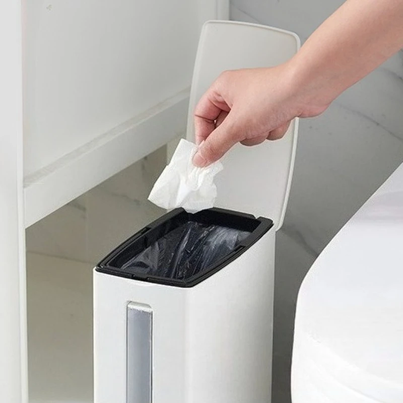 Plastic Narrow Trash Can Integrated Toilet Wastebasket Large Capacity Toilet Brush and Waste Bin Set Bathroom Cleaning Tools