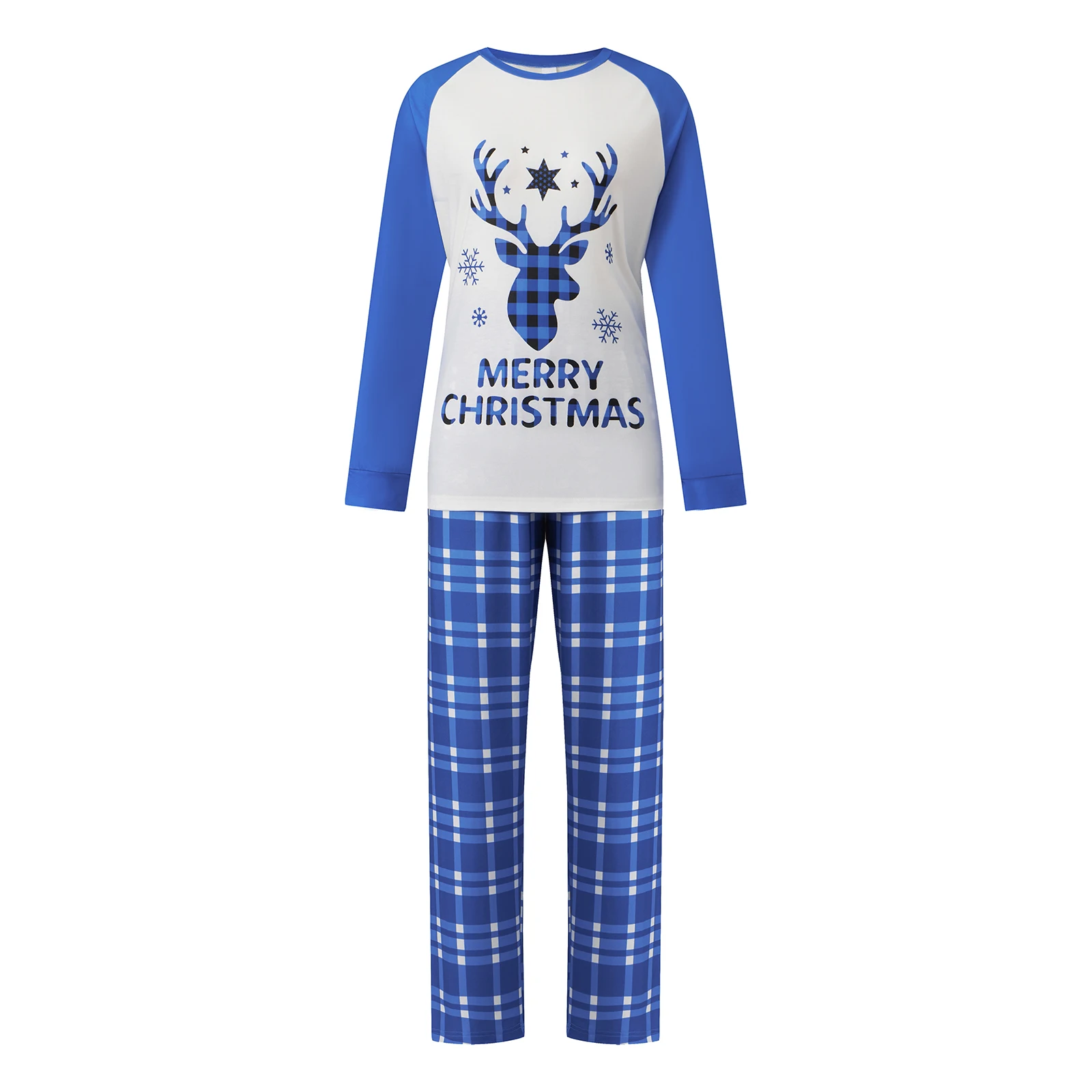 

Family Matching Christmas Pajama Set Reindeer Long Raglan Sleeve Tops and Plaid Pants Sleepwear Outfits