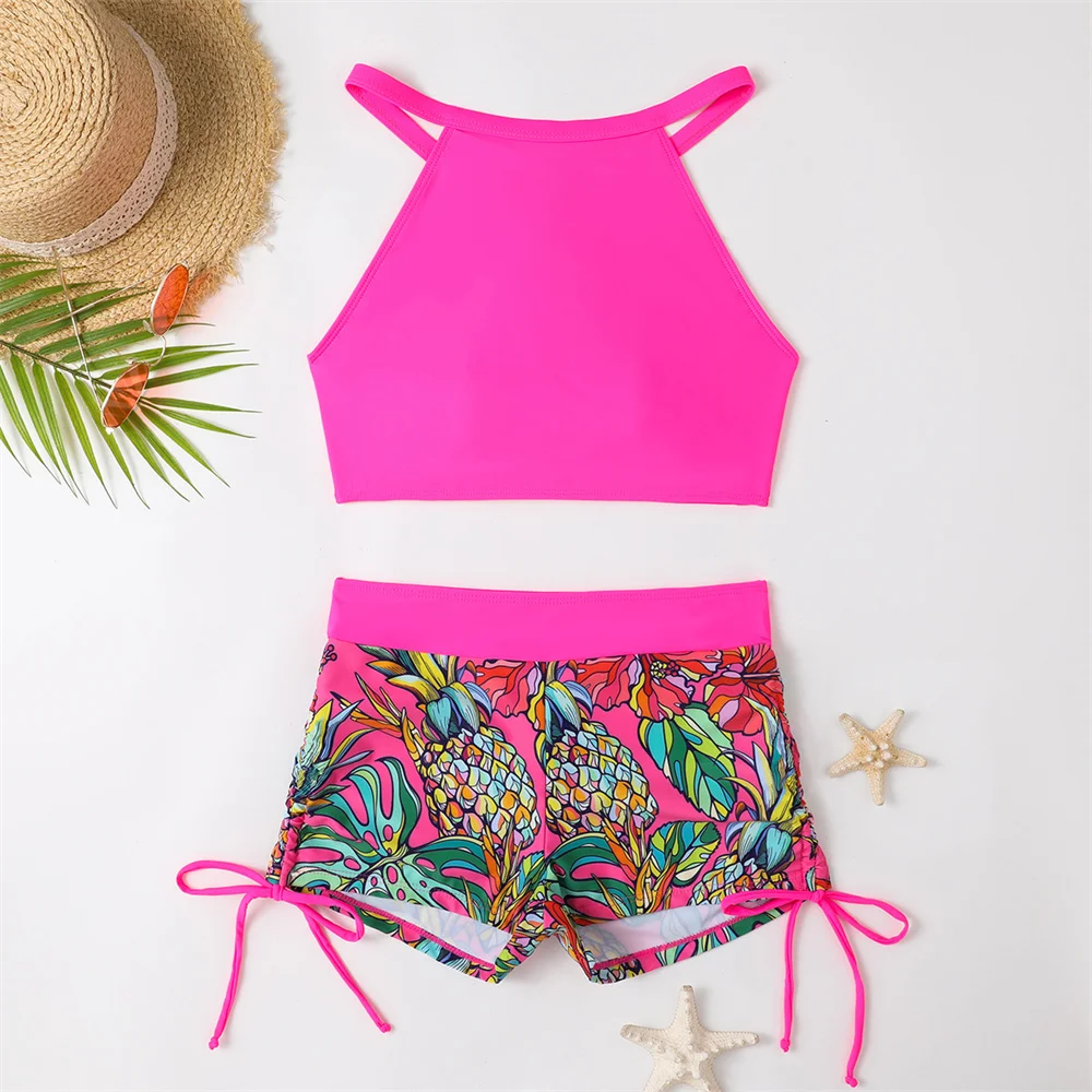 Conjunto de Bikini con estampado Sexy para mujer, traje de baño con cordón y espalda descubierta, Tankini Y2K, traje de baño para vacaciones, traje de playa, trajes de baño