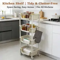 5-Tier Rolling Utility Cart with Wheels, Heavy Duty Plastic Storage Organizer Shelf, Mobile Utility Trolley for Kitchen, Bathroom, Bedroom, Office, White 5