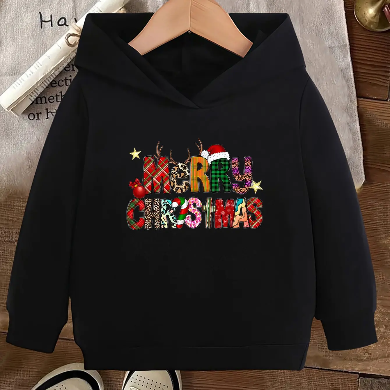 Christmas Collection Autumn/Winter Boys' Hoodie Casual Sweatshirt, Stylish Letter Print, Comfortable and Warm Sweatshirt Top