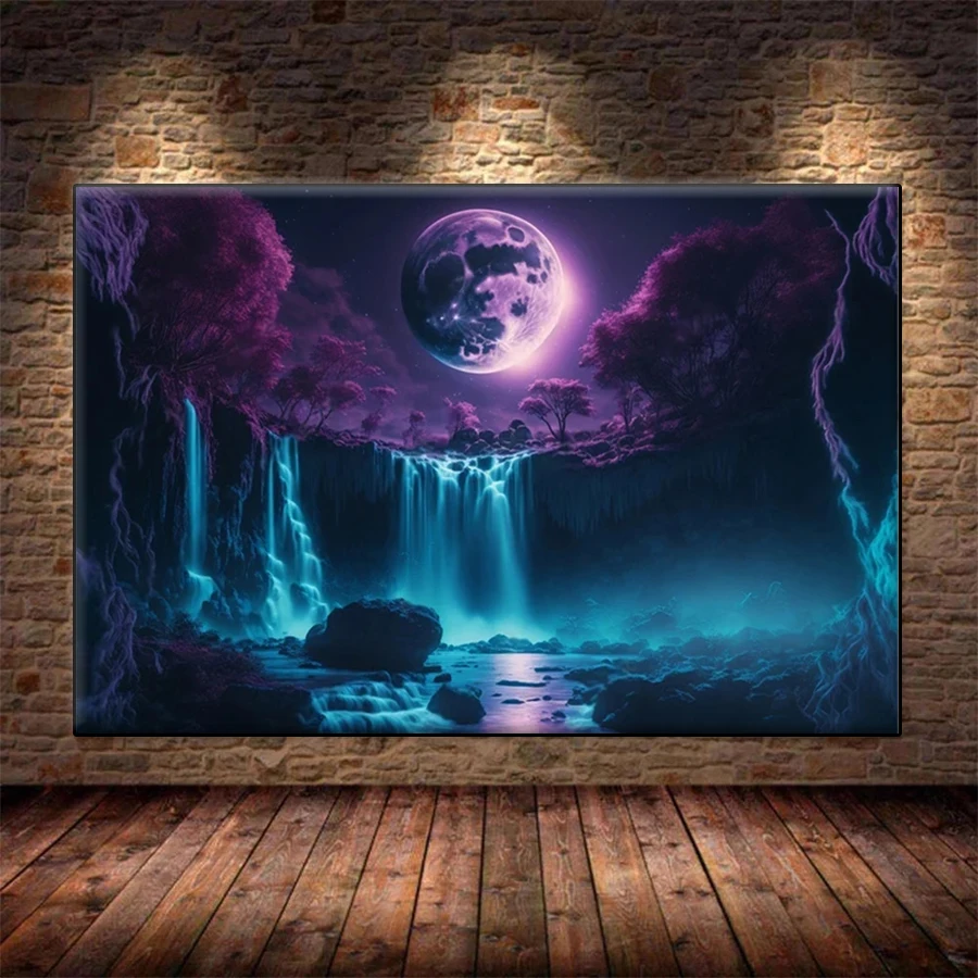 Diamond Painting Dreamy Scenery Moon Night Tree Waterfall Full Drill DIY Diamond Embroidery Mosaic Home Decor