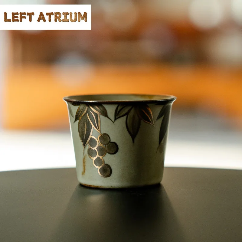 Фото 120 мл антикварная керамическая чашка с ручной росписью синего и белого винограда, позолоченная чашка-ведро для льда, мастер-чашка, кофейная кружка, кувшин для воды