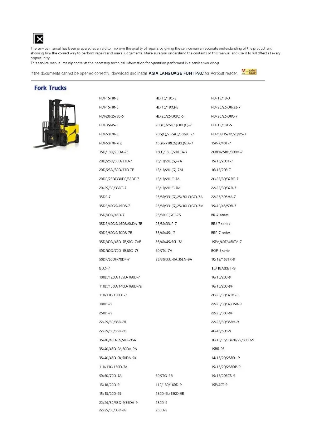 Forklift Trucks and Engine Service Manuals and Workshop Manuals for Hyundai 2023