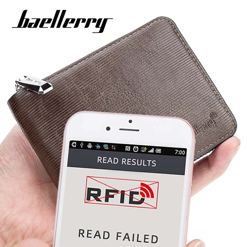 Baellerry 남성용 RFID 단지갑, 레트로 동전 주머니, 지퍼 하이 퀄리티, 심플 카드홀더, 카드 가방, 신제품