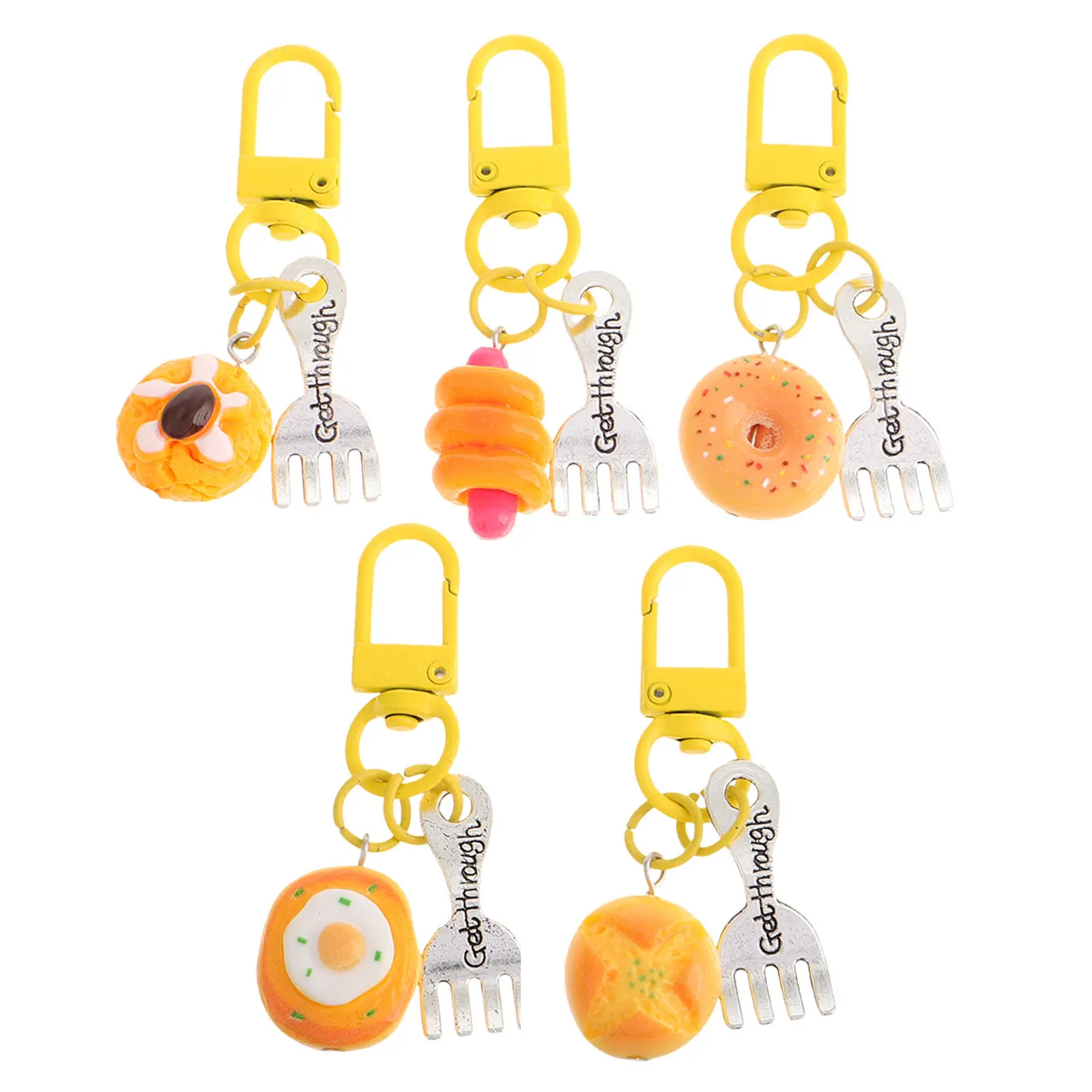5Pcs Miniature Food Keyring Novelty Bread Donut Keychain Cute Bag Charm Phone Charm Keyring Food Keychains Bag Keychain