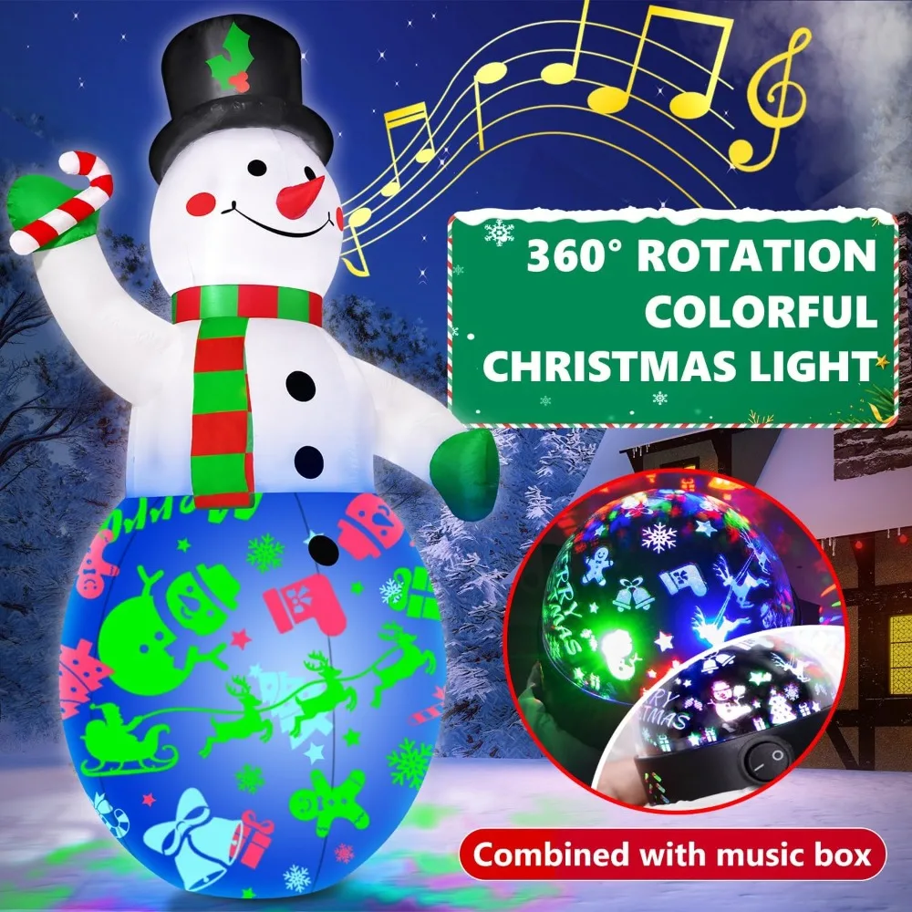 12FT Giant Christmas Inflatables Decorations Snowman Built-in Music & 360° Rotation 3-Color LED Lights, Huge Christmas Inflatabl