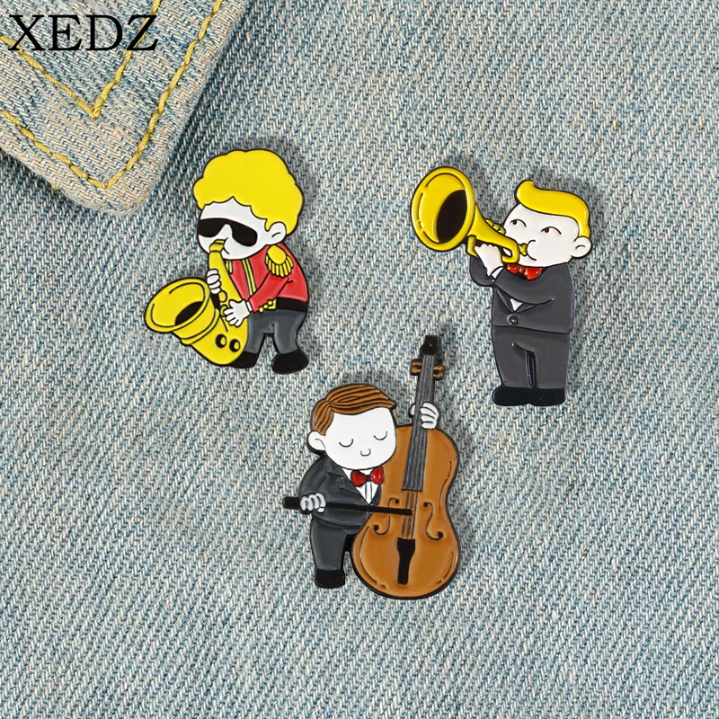 Fashion Music Lover Boys Band Brooch Saxophone Trumpet Trumpet Cello Brooch Music Lover Badge Jewelry Gifts for Friends Kids