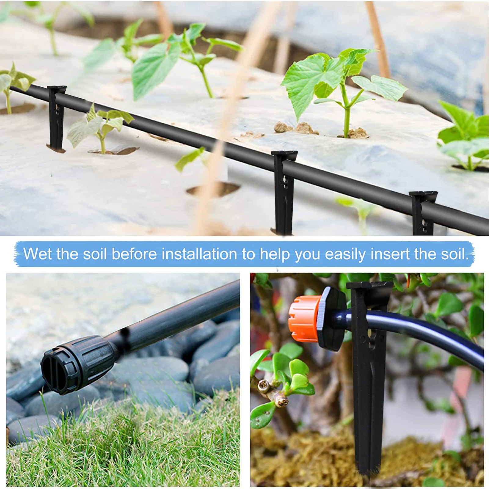 100 PCS Irrigation Support Stakes ABS Water Flow Irrigation Dripper Pegs Drip Irrigation Kits Garden Tools For 1/4 Inch Tubing