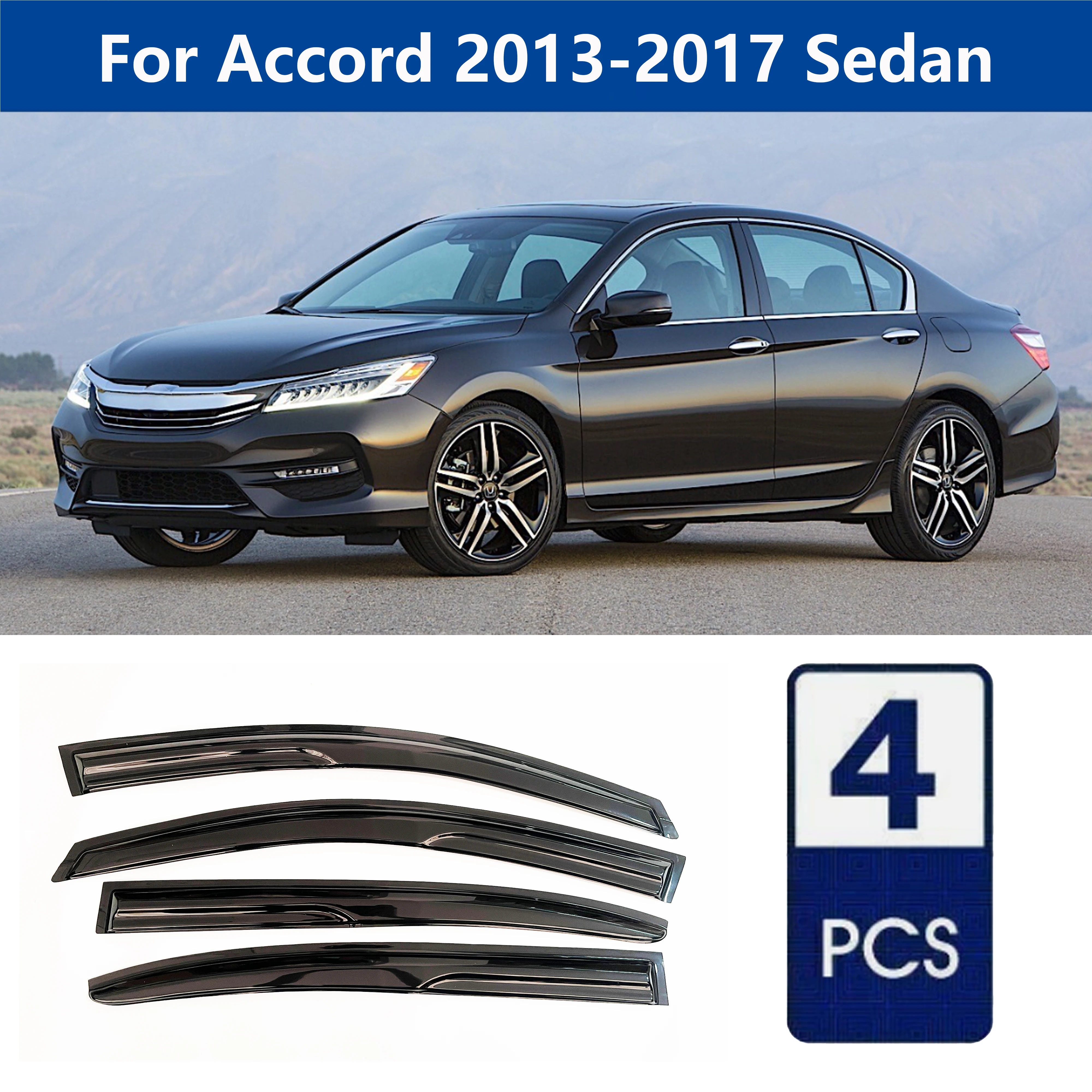 AIBAP 4pcs 1.8mm Car Windows Visor for Honda Accord 2013-2017 Window Visors Rain Guards Rain Guard Sun Rain Visors