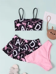 Bikini Girls Swimsuit 2025 New Letter Flamingo Sling Bikinis Set Children Swimwear Summer Beach Cover Up Swimming Suit For Kids