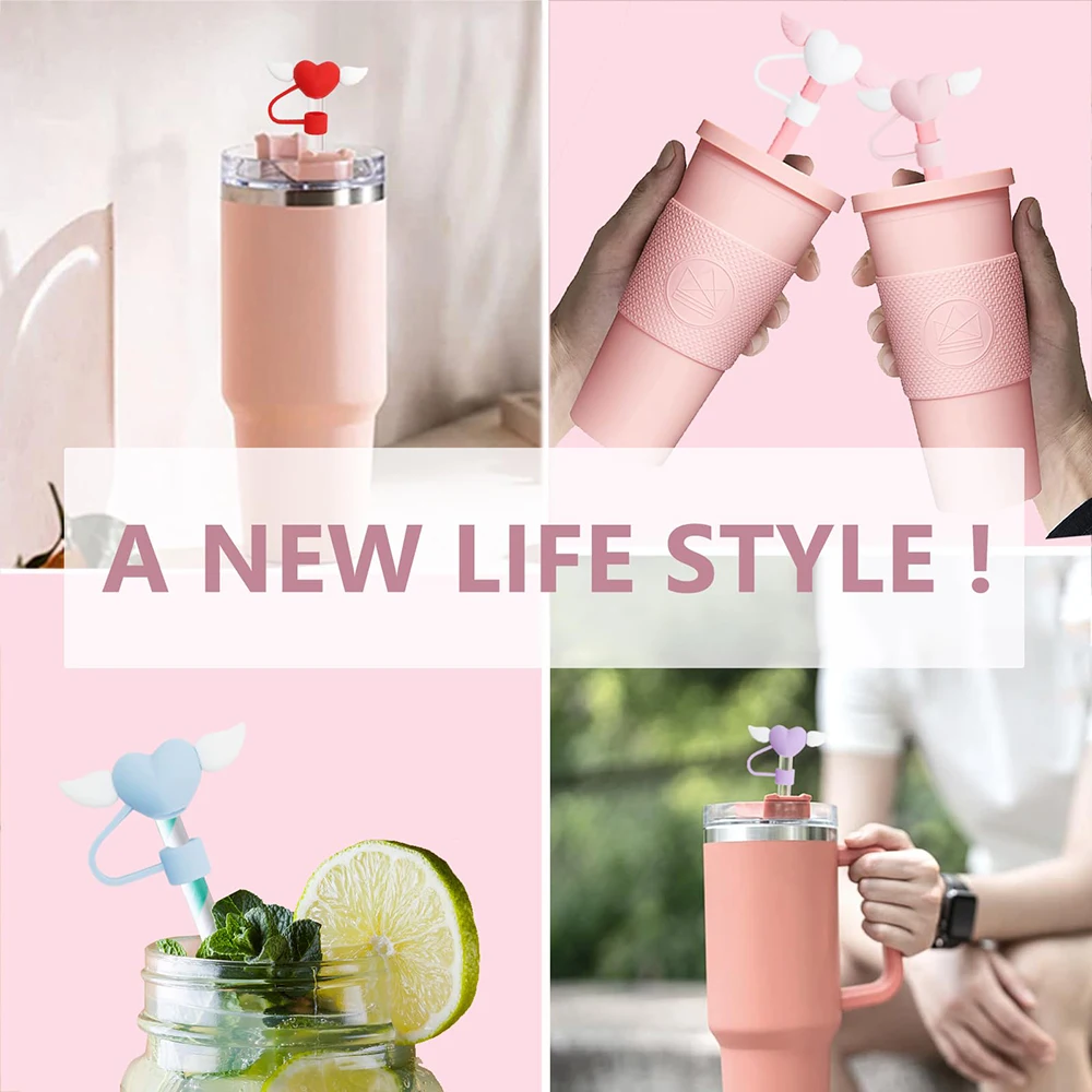 Love Wings Straw Covers Cap Toppers for Stanley 30/40 Oz Tumbler Cups Reusable Silicone Cute Straw Tips Lids Protectors