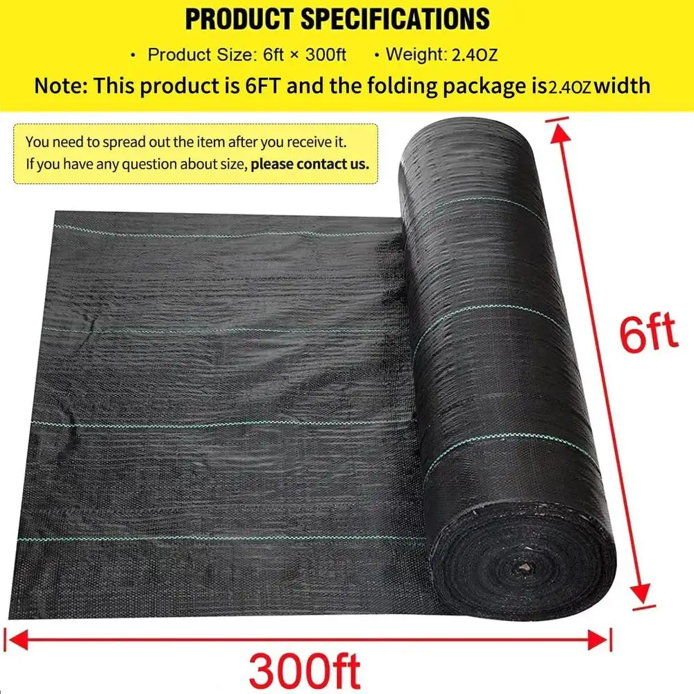 Tessuto per vialetto 6x300 piedi Paesaggio stradale resistente Controllo commerciale dell'erosione Tessuto geotextile per scarico francese Materiale 2,4 OZ