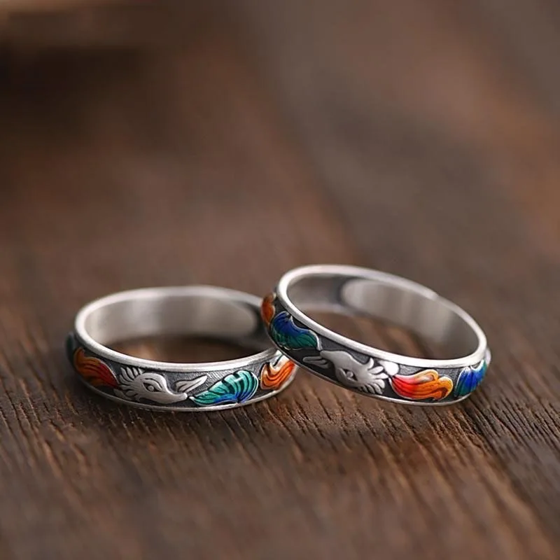 

Enamel color nine tail fox ring for women, vintage craftsmanship, national style, China-Chic, versatile open ring
